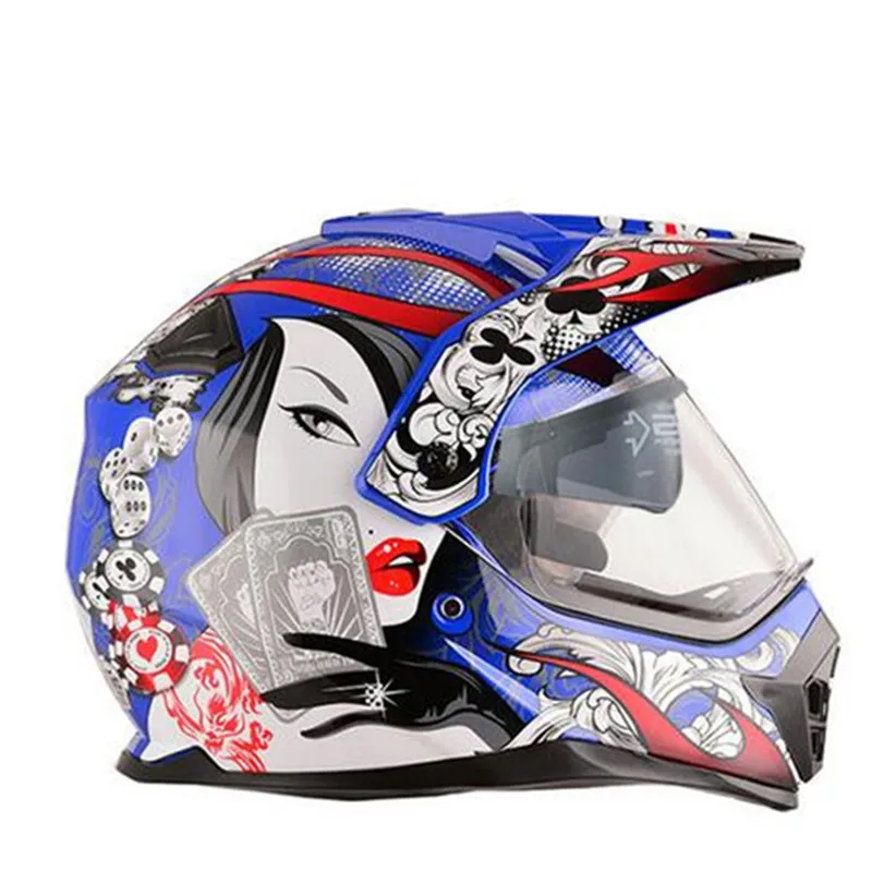 

Blue Pioneer motorcycle helmet with sun shield road cross motocross helmet double lens off road racing moto helmets