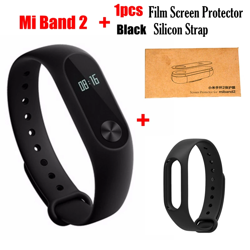 Xiaomi mi Band 2 mi band mi Band 2 браслет OLED сенсорный экран фитнес-трекер для измерения сердечного ритма IP67 водонепроницаемый - Цвет: add black strap