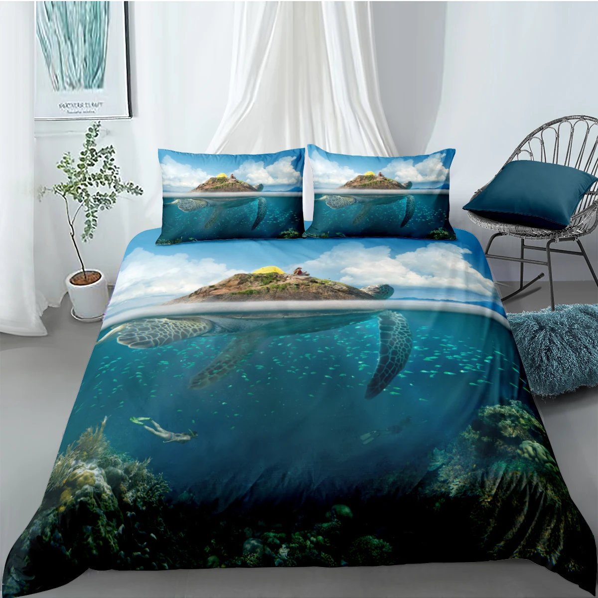 

3D Duvet Cover Sets Blue Sea Animal Quilt Covers Comforter Case Bedding Set King Queen Full Twin Double Single Size Bed Linens