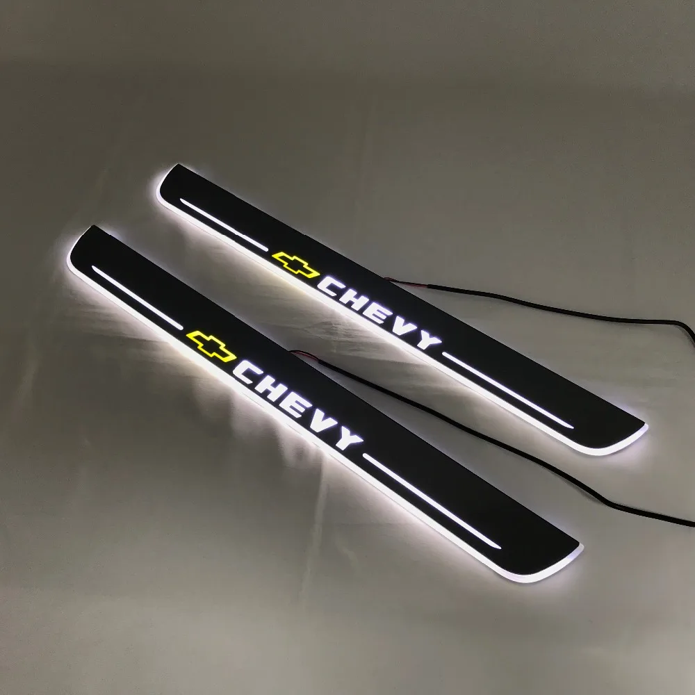 RQXR светодиодные движущиеся двери scuff для chevrolet chevy dynamic порога пластина плоская подкладка наложения потока/еще светильник, 2 шт