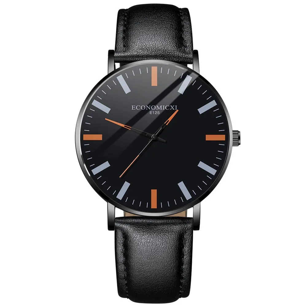 

Fashion Simple Black White Watch For Men Luxury Hollow Leather Strap Mechanical Watch Wrist Clock Retro Мужские кварцевые часы