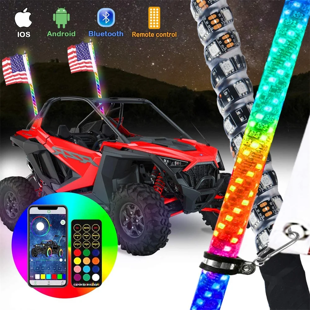 

Spiral RGB Led Whip Light with Spring Base RF Remote Control Lighted Whips for Can am ATV UTV RZR Polaris Dune Offroad Truck