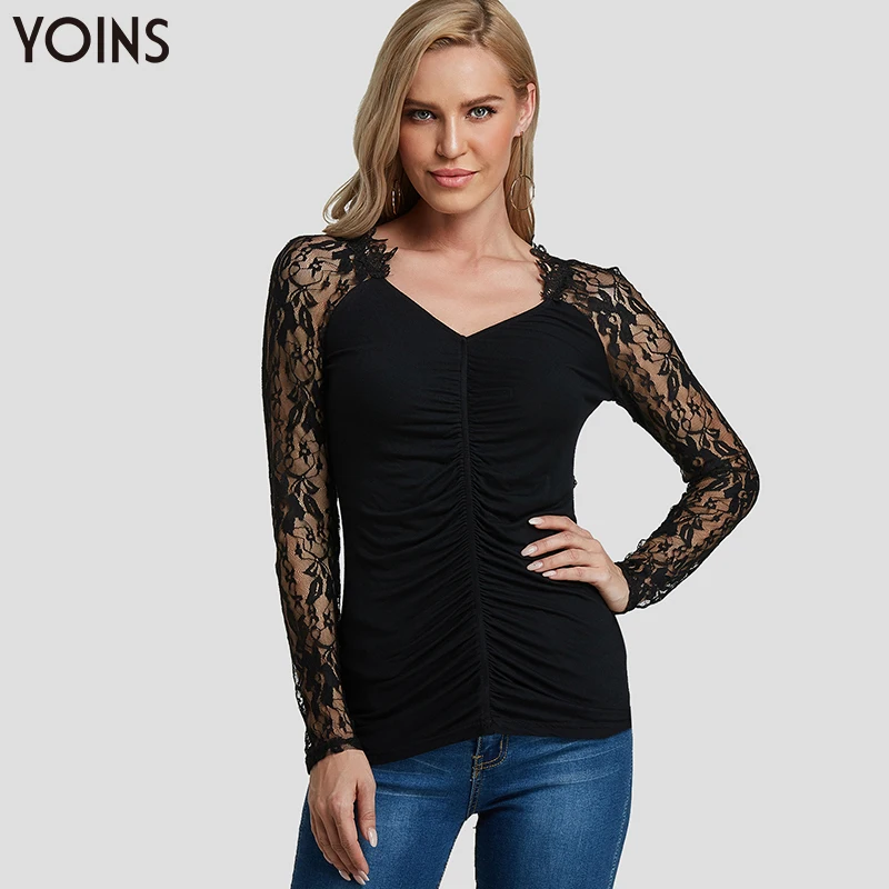 YOINS женская сексуальная открытая блуза с v образным вырезом облегающая блузка