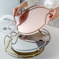 creative mirror stainless steel tray double ear round jewelry water ware tea set storage tray desktop decoration serving tray