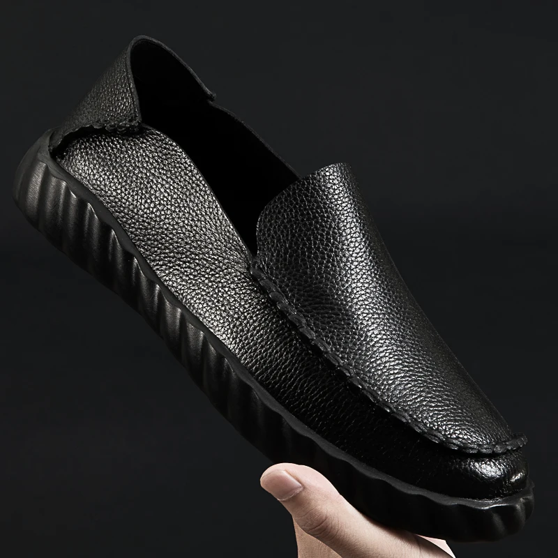 

Comfortable Casual Shoes Men Breathable Casual Leather Shoes For Men Man Fashion Zapatos Informales De Hombre Flat Black Mens