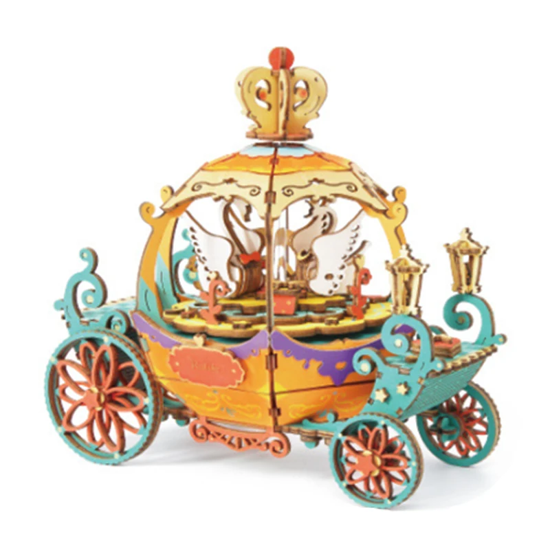 

Puzzle toys, beautiful music box, 3D wooden block puzzle, swan car, Tangram creative handicraft