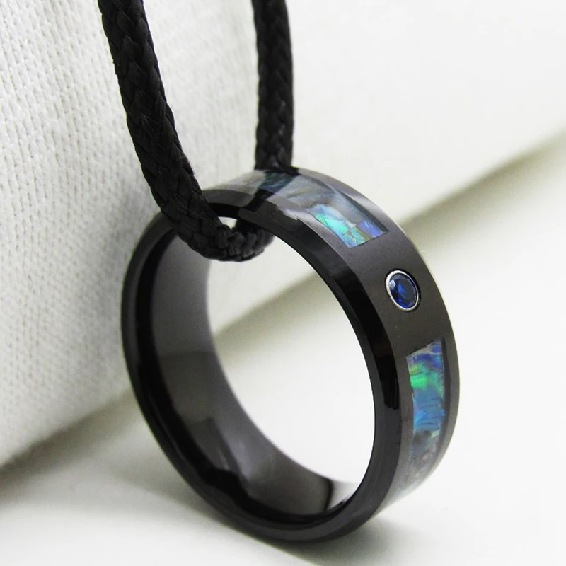 Подарок на Рождество годовщину кольца для женщин черные вольфрамовые с ракушкой