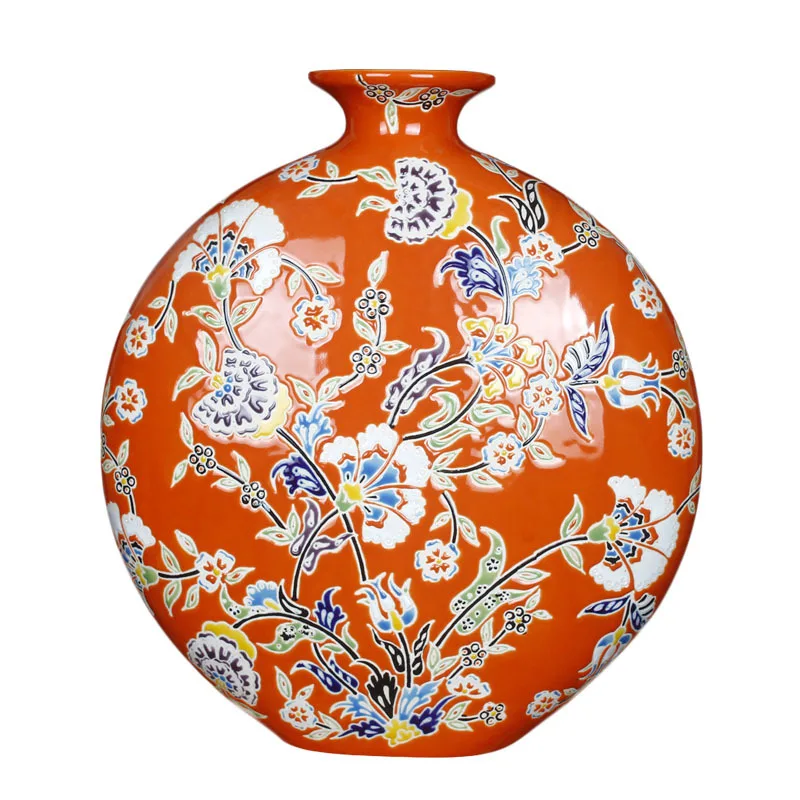 

Classical Red Ceramic Vases Flowers Arrangement Floral Texture Painted Handicraft Porcelain Tabletop Vase Vintage Home Decor