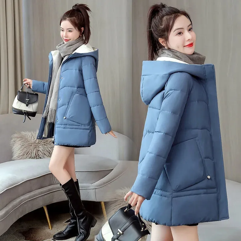 

Nice Pop Women Jacket Winter Coat Thick Warm Parka Korean Casual Long Hooded Cotton Padded Jackets Parkas Female Loose Outwear