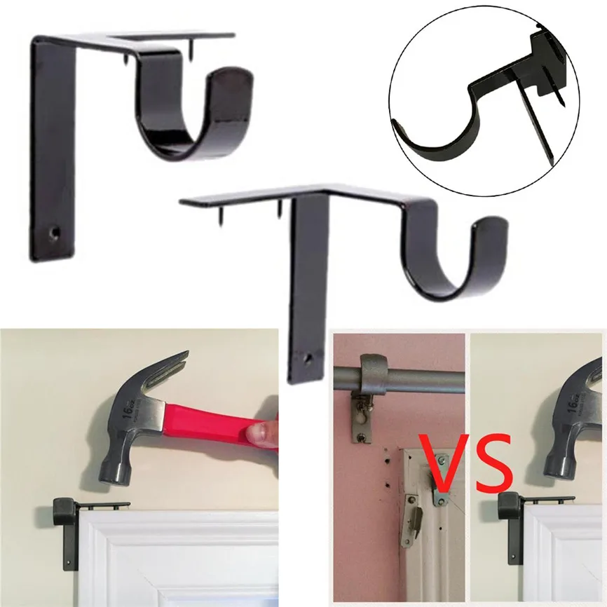 1 Pair Curtain Rod Bracket Single Hang + Center Support Into Window Frame | Дом и сад