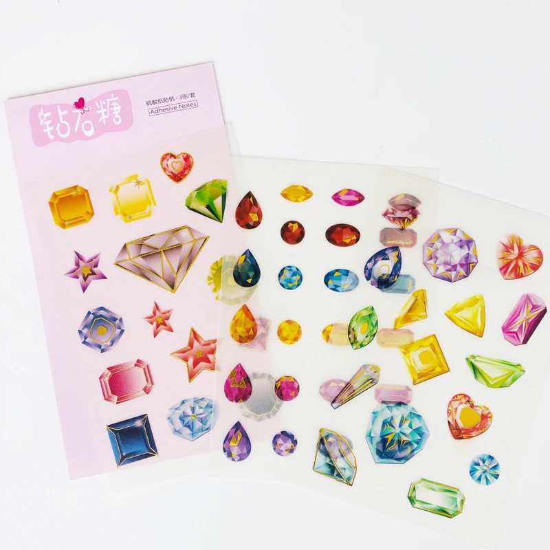 

3 Sheets/Pack Colorful Diamond Candy Golden Bling Diary Decorative Stickers Album Handbook Decoration