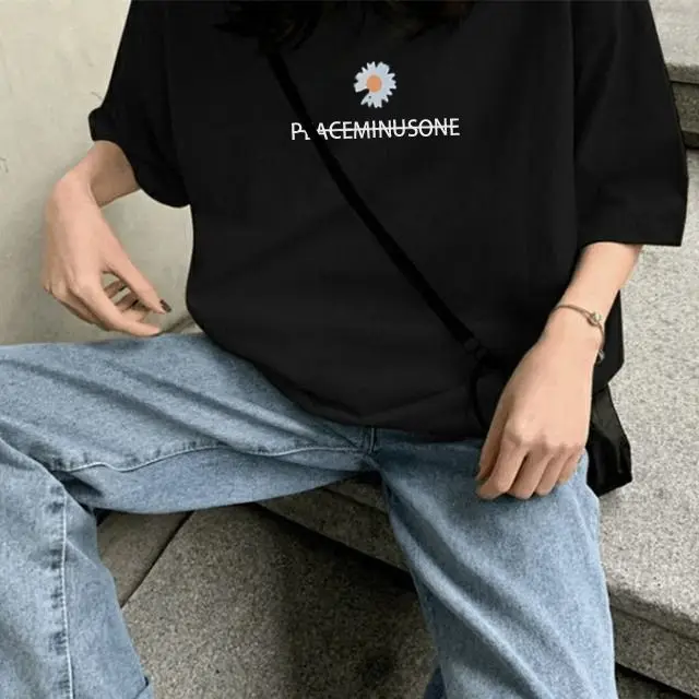 

Korean Oversize Floral T-shirt Women Summer Short Sleeve Loose t shirt Tops Schoolgirl Young Style Letter Tees Clothes Female