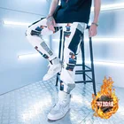 Брюки-карго мужские однотонные до щиколотки, Джоггеры в Корейском стиле, уличная одежда, брюки-султанки в стиле хип-хоп, цвет черныйбелый