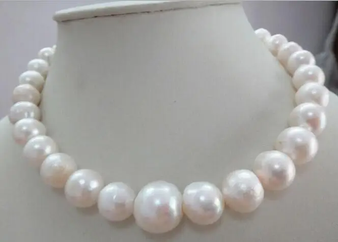 

HUGE 18"12-15MM NATURAL AUSTRALIAN SOUTH SEA GENUINE WHITE NUCLEAR PEARL NECKLACE Free Shipping