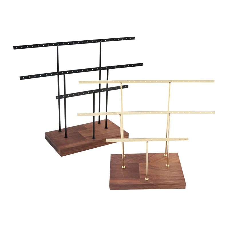 

2Pcs Log Earrings Ring Necklace Bracelet Display Storage Rack Hanging Jewelry Organizer Holder Walnut Black+Gold