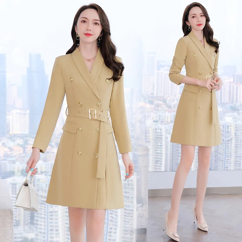 Женские платья осень 2021 модное простое двубортное элегантное приталенное