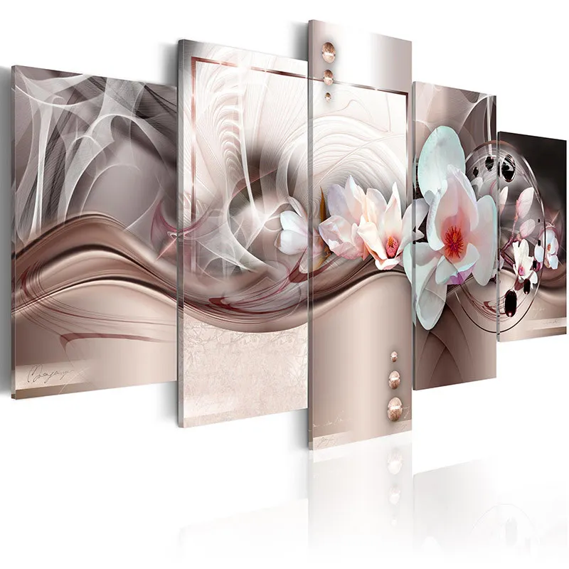 

Modern Painting Canvas 5 Pieces Exquisite Background Beautiful Magnolia Wall Art Pictures Bedroom Home Decor
