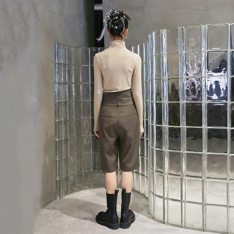 

[EAM] Brown Pleated Leisure Straight High Waist Trousers New Loose Fit Pants Women Fashion Tide Spring Autumn 2021 1DD4998
