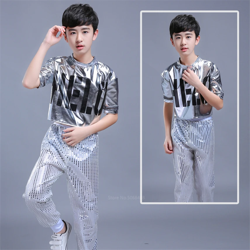 Костюм джазовый детский для танцев комплект из топа и брюк с блестками в стиле