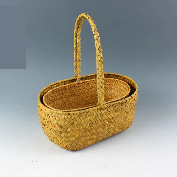 

Natural seaweed storage box basket decorative basket desktop living room tea table storage basket Elliptic