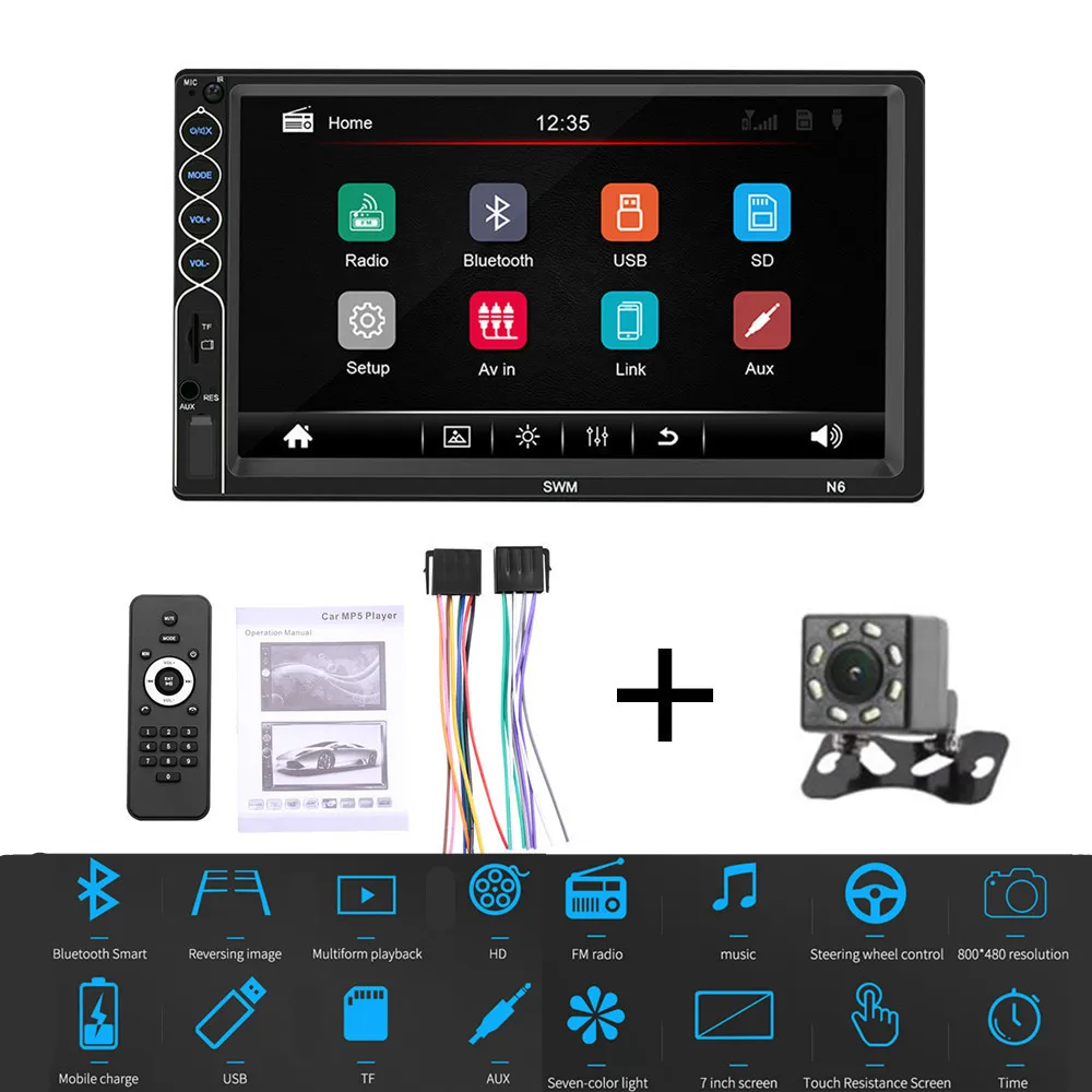 Автомобильная Мультимедийная камера Mirrorlink 7 дюймов HD Bluetooth 2 din MP5 плеер 8