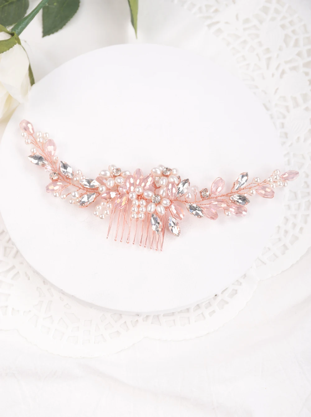 Гребень стразы для волос с кристаллами цвета розового золота свадебные