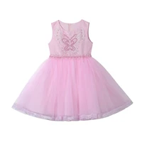 2021 summer new girls gown butterfly trumpetmermaid kids spot pink mesh princess dress piano performance costume