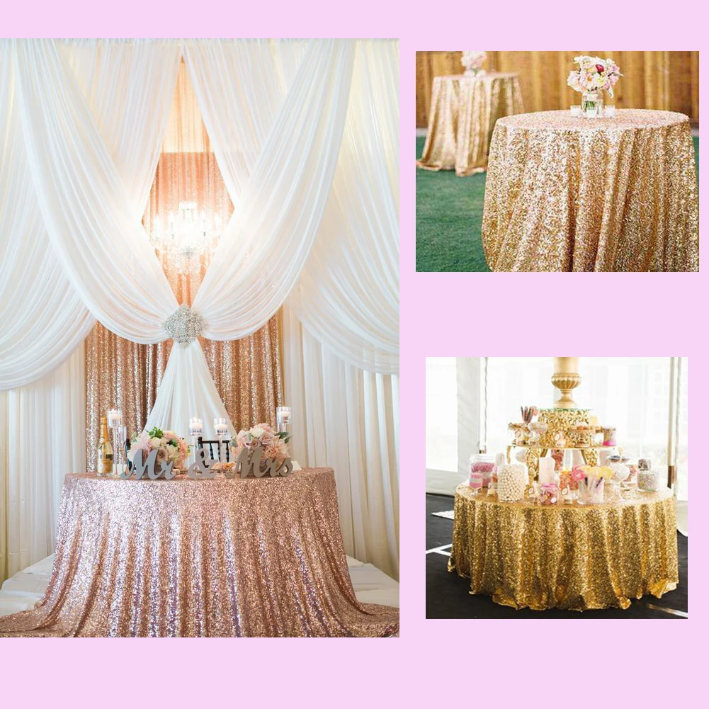 Round 60/80cm Sequin Tablecloth Glitter Table Cloth Wedding Banquet Christmas Birthday Party Decoration Home Gold Tea Tablecloth images - 6