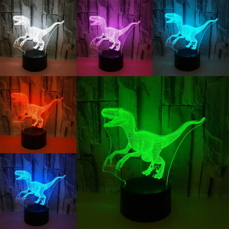 3D иллюзия Лампа динозавр Ночник светильник светодиодный 7 цветов настольные