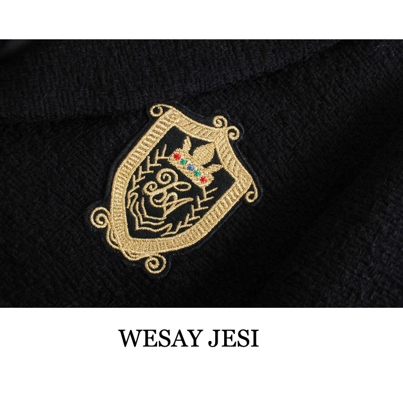 

WESAY JESI Za Women Blazer+Skirt 2021 Black Button Cropped Blazer Long Sleeve Pocket Texture Casual Office Lady Chic Female Tops