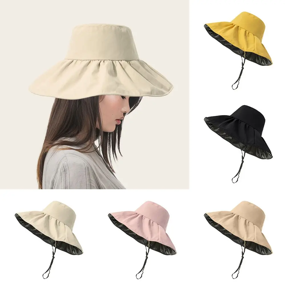 

Outdoor Women Sun Protection Anti-UV Wide Brim Sunscreen Hat Beach Fisherman Cap Sunshade