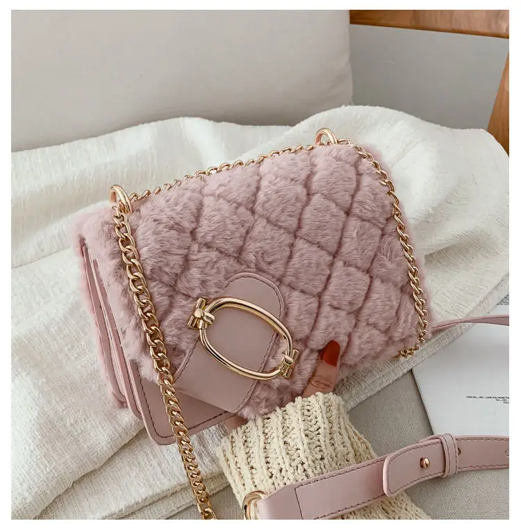 

2021 Plush Fashion Women's Shoulder Bags Soft Female Messenger Bags Plaid Ladies Handbag Simple Tote Bags for Girls Coin Purses