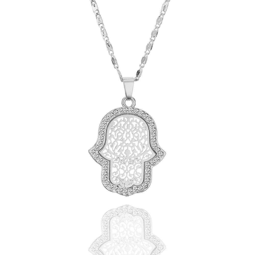 SILVER Lucky Collares Bijoux Femme Хамса рука начальная ожерелье для женщин золотые ювелирные изделия выдалбливают ключицы Звено Цепи Подвеска колье - Окраска металла: SILVER