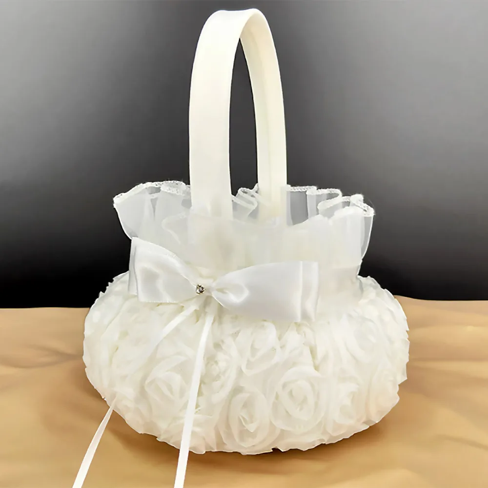 

Wedding Ceremony Bridal Flower Basket Party Rose Western Style White Romantic Bowknots Decor
