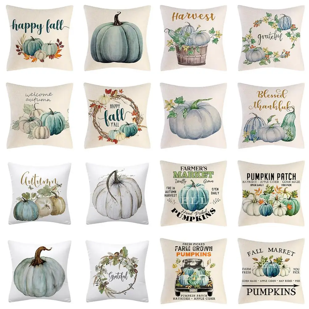 

4PCS 18x18 Inch Fall Pillowcases Set Thanksgiving Pillow Covers For Home Autumn Pumpkin Farmhouse Grateful Throw Pillowcase