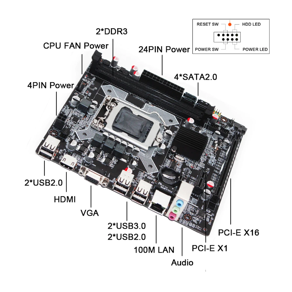 mucai h61 motherboard lga 1155 kit set with intel pentium g2030 cpu processor and ddr3 8gb24gb 1600mhz ram memory pc computer free global shipping