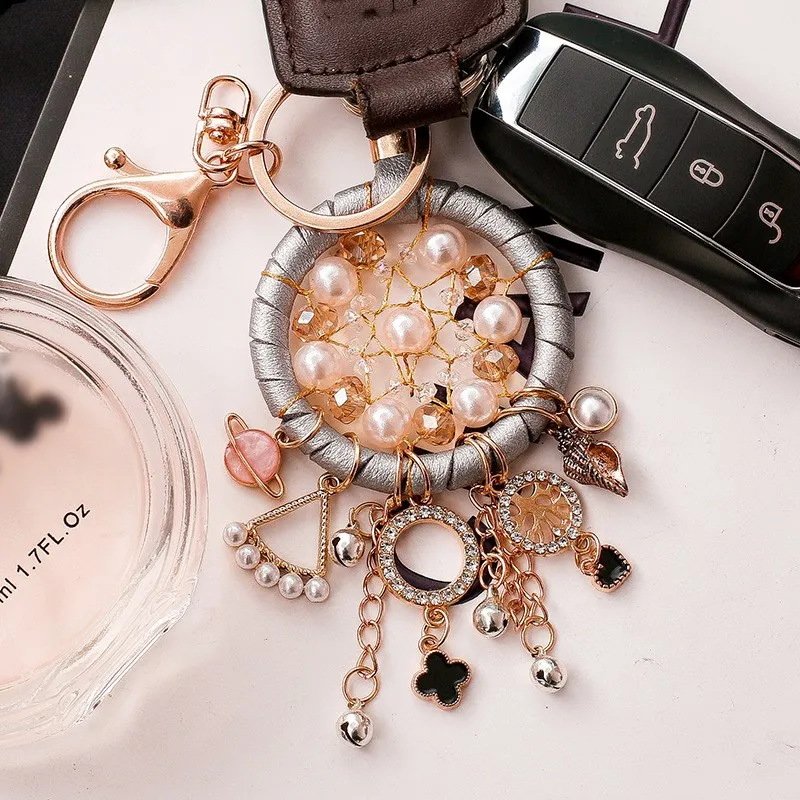 

Trendy Light Luxury Original Metal Key Chain Bell Pearl Car Key Ring Creative JewelryKnitting Bag Key Chains Wholesale
