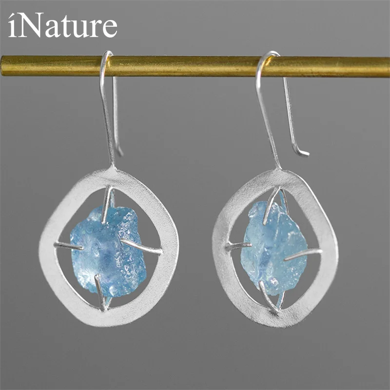 Женские серебряные серьги подвески с аквамарином|Серьги-подвески| |