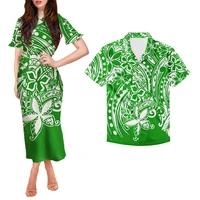 new design two piece set couple clothing mens shirt plus womens party maxi dress polynesian tribal style couple dress clothing