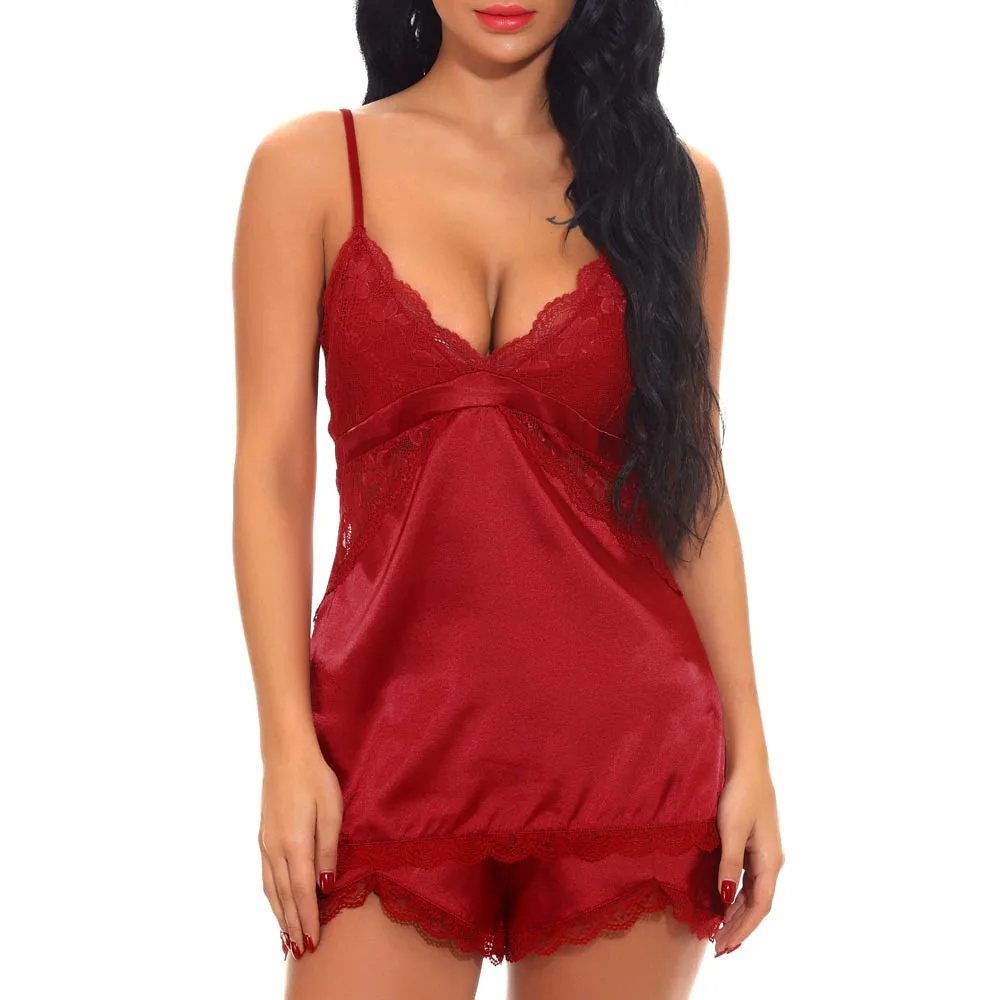 Женская ночная рубашка кружевная комплект пижамы Babydoll сексуальное белье халат