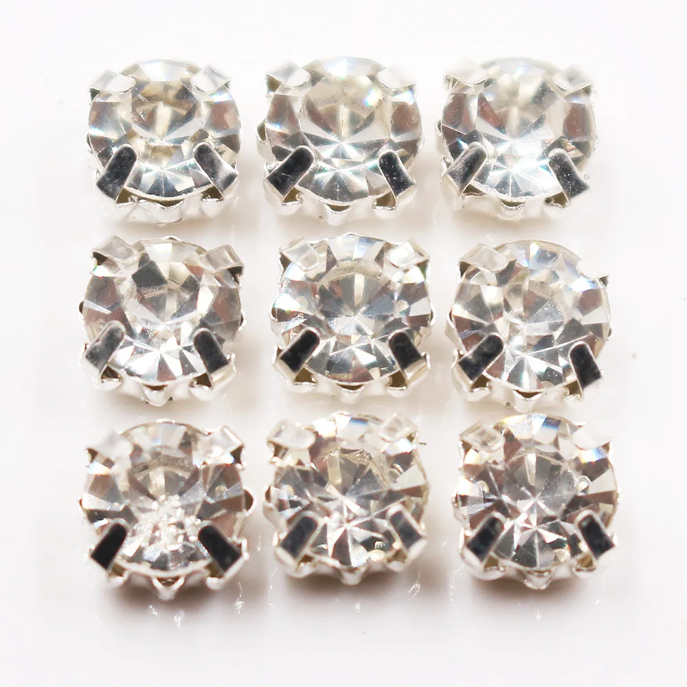 Стразы для шитья 6 мм Серебряные Кристаллы в форме когтей без горячей фиксации