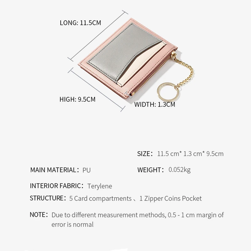 

Women's Small Wallet and Purse Girl Short PU Credit Card Holder Zipper Wallet Ladies Coin Purse Patchwork Bag