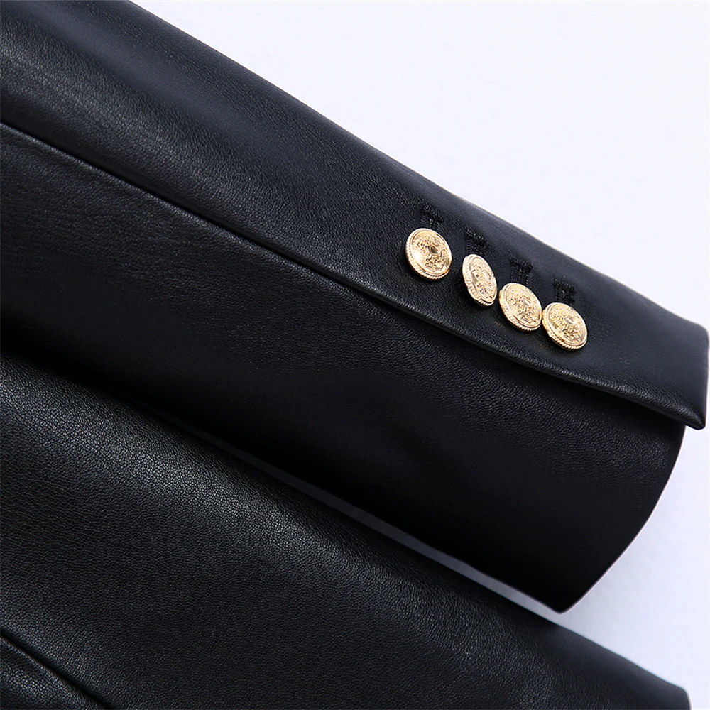 KEYANKETIAN ZA Black blazer women's faux leather jacket female button jacket autumn office business elegant female blazer