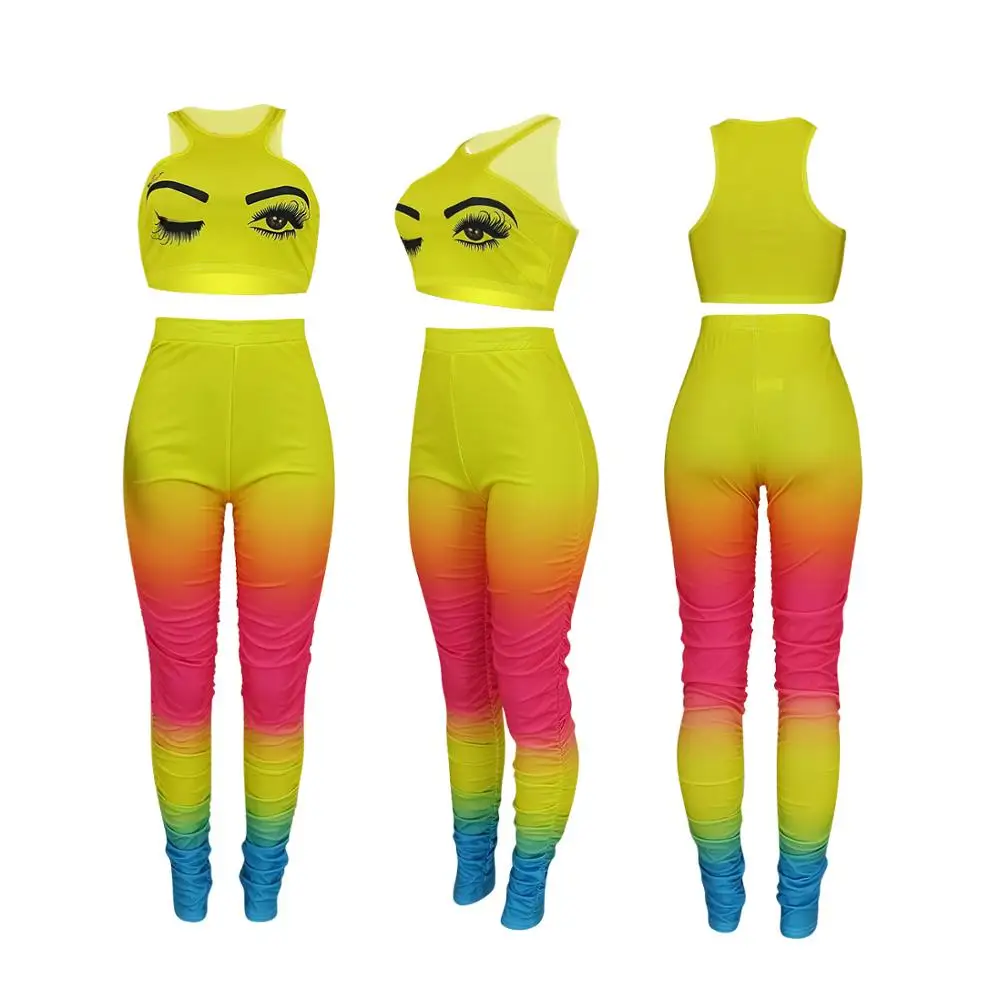 

Stacked Leggings Set Sexy Sleeveless Top and Stacked Pants Set Women Outfit Sets Fall 2020 Women Clothing 2 Piece Matching Set