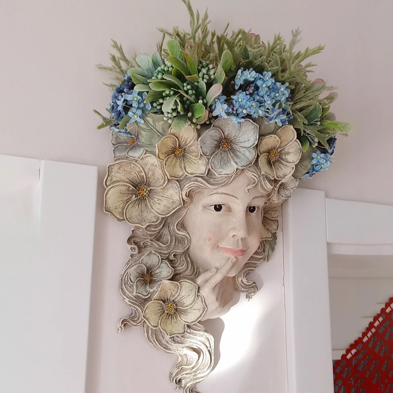 

Western Goddess Hanging Resin Wall Vase Crafts Wall Flower Pot Home Outdoor Smile Girl Character Fairy Garden Planters Ornament