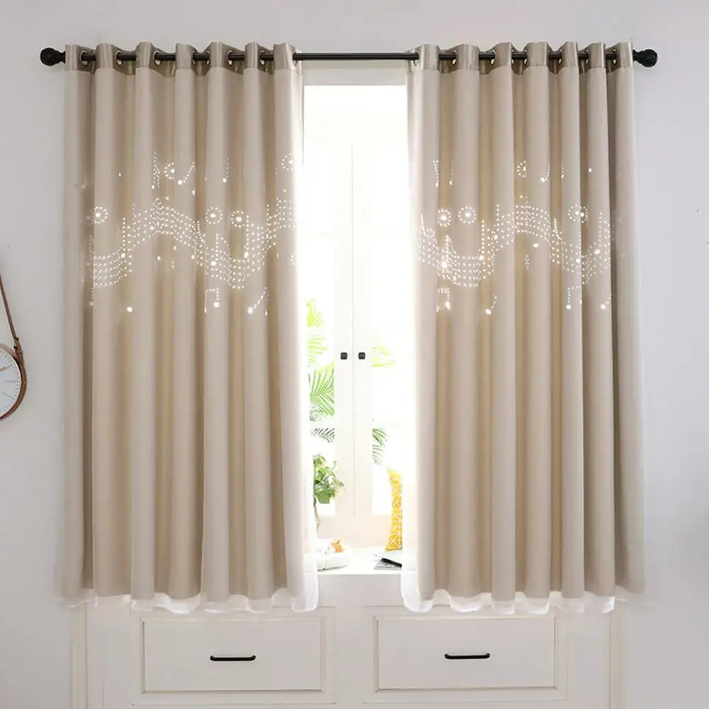 Yfashion Hollow Out Sheding Window Curtain for Living Room Bedroom Punching Style