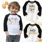 Детская одежда Hello 2022, футболка с длинным рукавом для мальчиков и девочек, детский наряд для новогодвечерние, свитшот, детская одежда, футболки