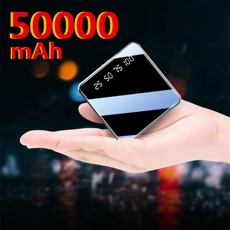 Портативный мини Внешний аккумулятор на 50000 мАч зеркальный экран цифровой