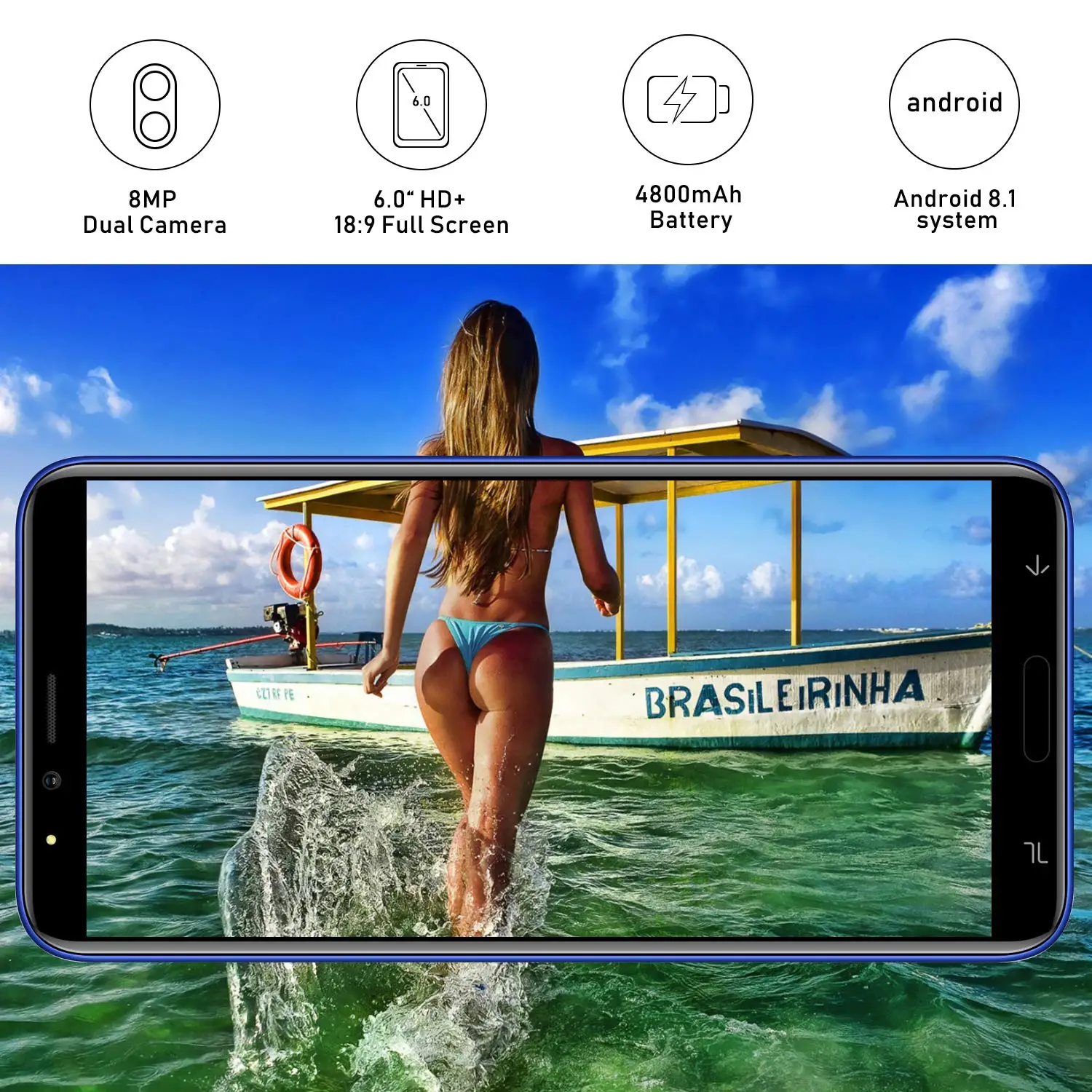 Мобильный телефон TEENO DUODUOGO J6+, Android 8,1, 3 Гб ОЗУ, 16 ГБ, 6,0 дюйма, HD экран, две sim-карты, 4800 мАч, 8 Мп, 4G, мобильный смартфон, сотовый телефон