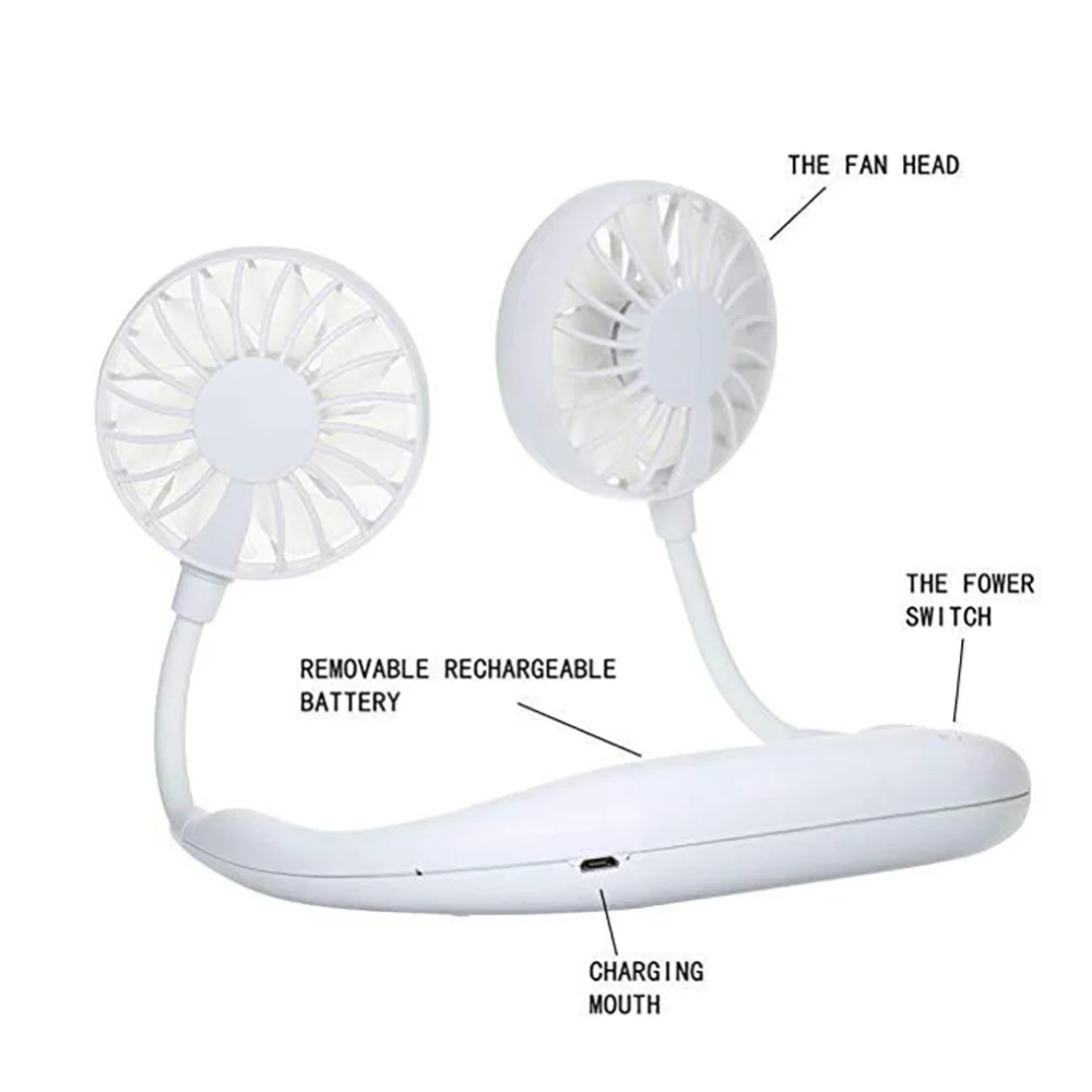 

USB Portable Fan Hands Free Neck Fan Hanging Rechargeable Mini Sports Fans Personal Mini For Home Office Traveling Outdoor